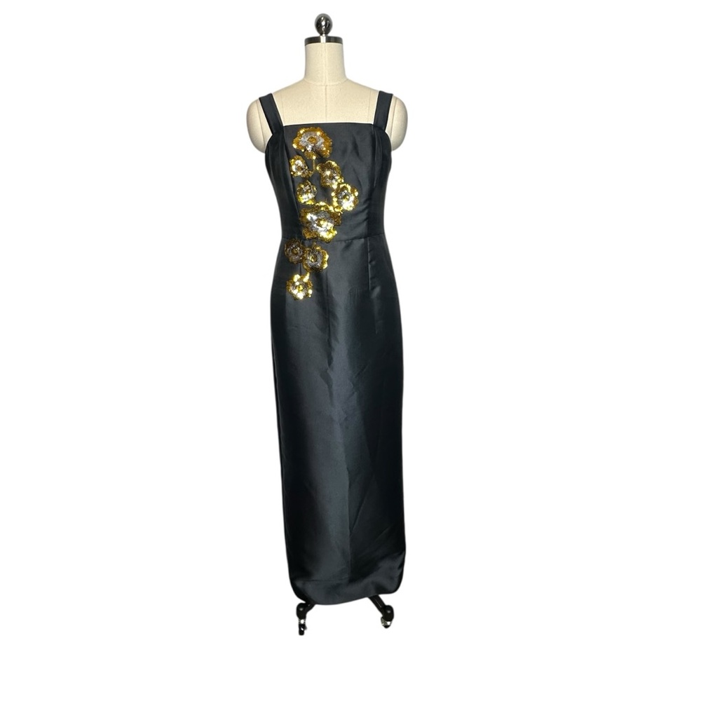 Mestiza Eve Black Capelet Convertible Floral Column Gown| Size 6 - Picture 5 of 14